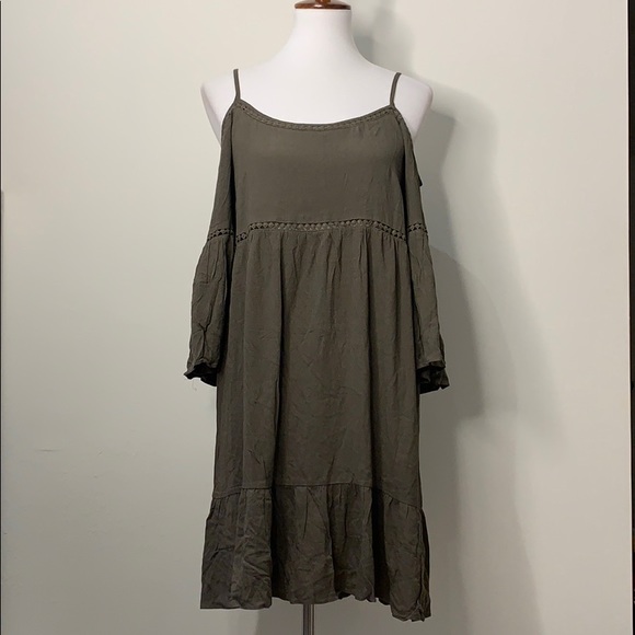 SOPRANO Olive Green Cold Shoulder Boho Dress S - Picture 2 of 11